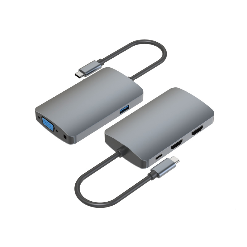 USB-C to HDMI*2+USB-C PD+VGA+Audio+USB3.0 Adapter dock WT-DOCK009-1